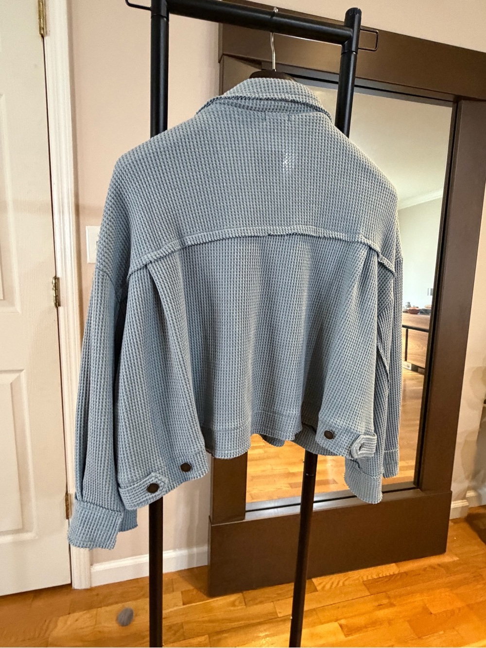 POL Women's Waffle Knit Overshirt Jacket - Light Blue - Picture 7 of 7